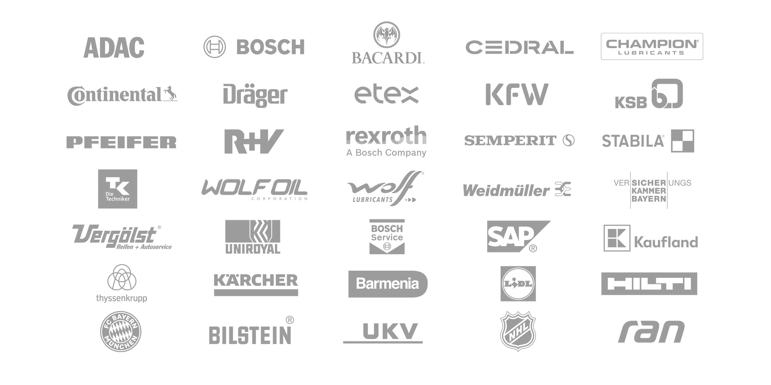 GBC Kundenportfolio mit den verschiedenen Logos in grau