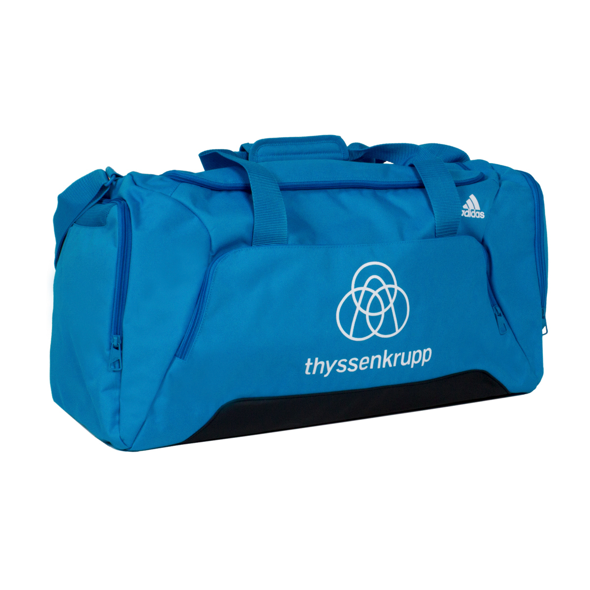 Blaue Thyssenkrupp Sporttasche mit Adidas Logo